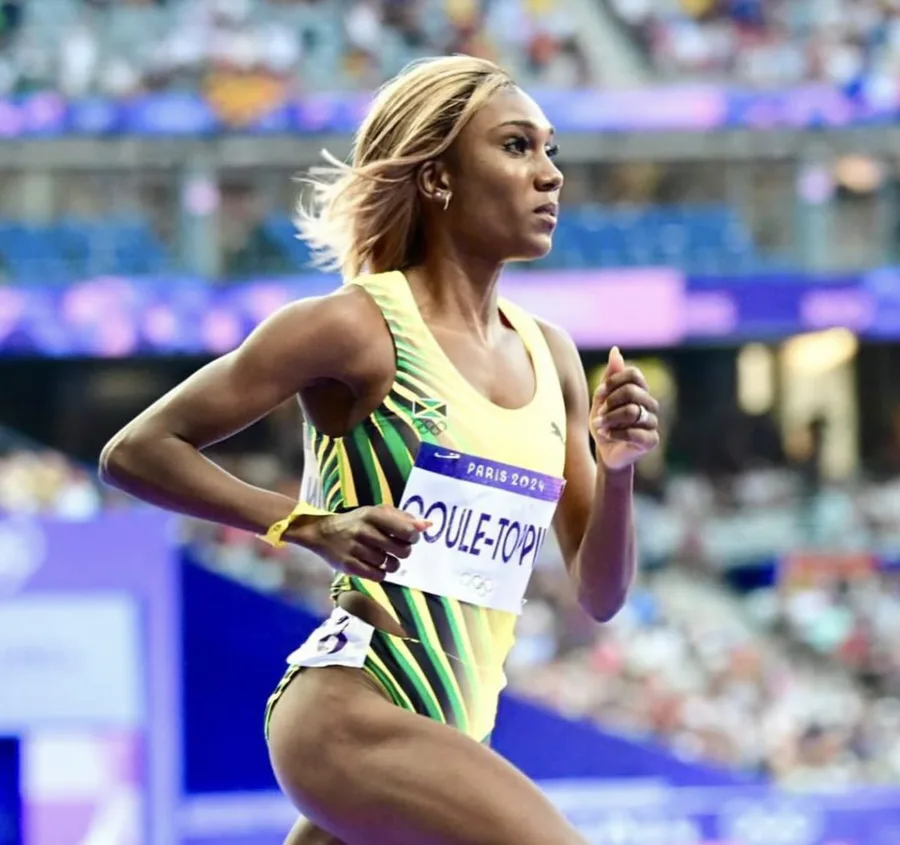 Natoya Goule racing for Jamaica at Paris 2024